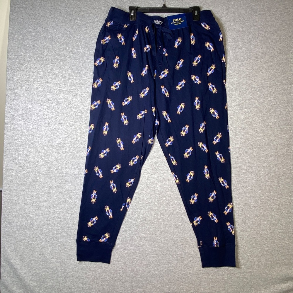 Polo Ralph Lauren Mens XL Navy Blue Polo Bear Print Sleepwear Jogger Pants NWT